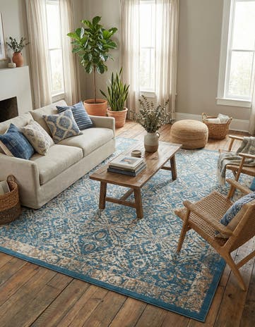Teal Dahlia Rug