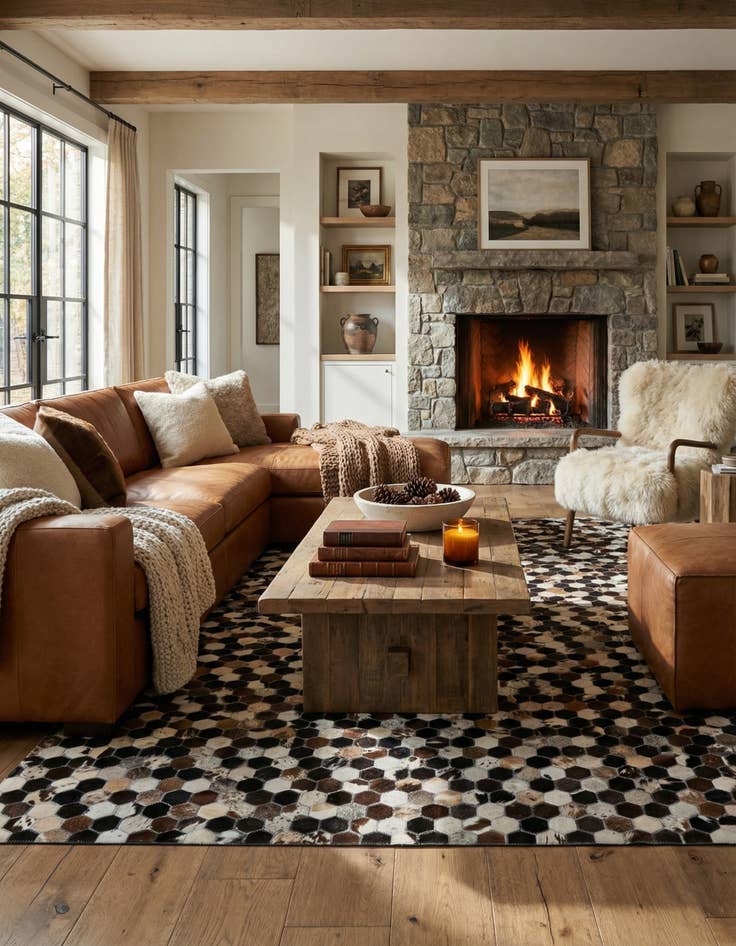 Detail image of 5' 1 x 8' Cowhide - Patchwork Rug