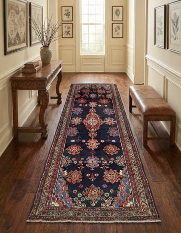 3' 7 x 9' 9 Hand Knotted Hamedan Persian Wool Runner Rug