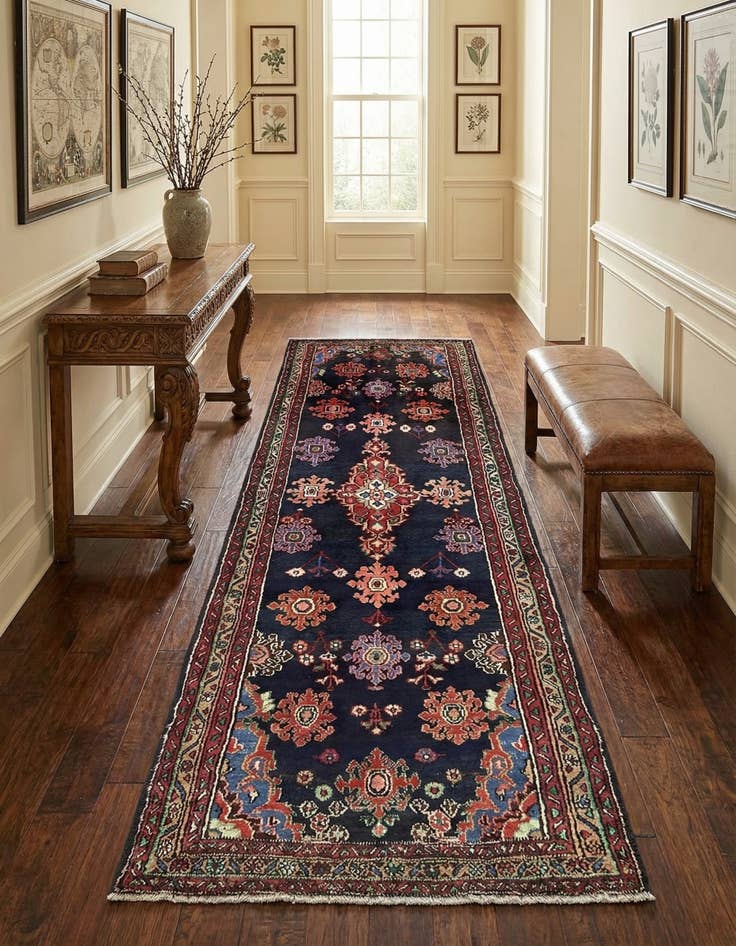 Detail image of 3' 7 x 9' 9  Hand Knotted Hamedan Persian Wool Runner Rug