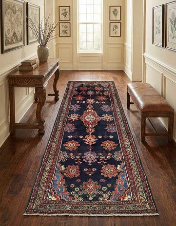 3' 7 x 9' 9 Hand Knotted Hamedan Persian Wool Runner Rug