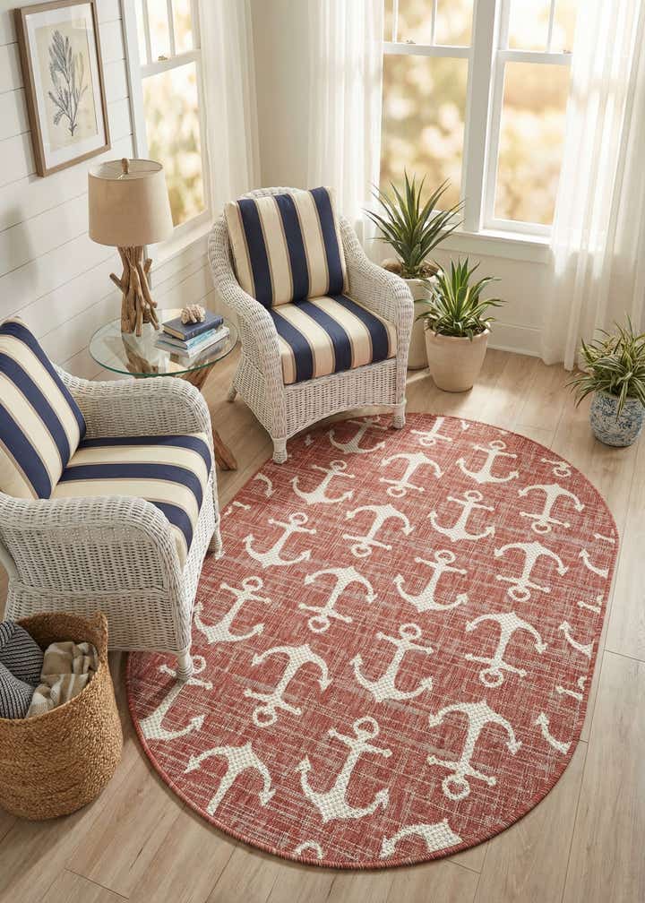 3' x 5' 3 Easy-Clean Coastal Indoor / Outdoor Oval Rug
