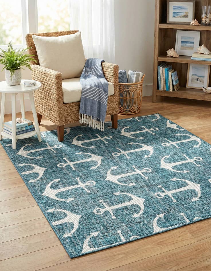 Detail image of 5' 3 x 5' 3  Washable Coastal Indoor / Outdoor Square Rug