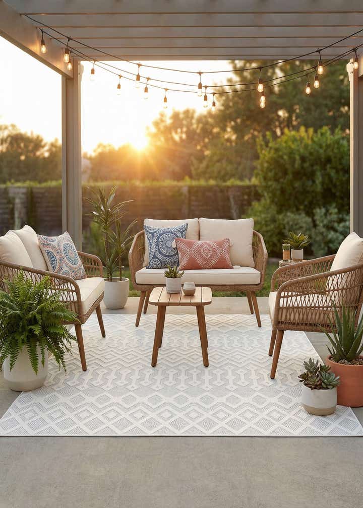 7' 10 x 7' 10 Easy-Clean Trellis Textured Indoor / Outdoor Square Rug