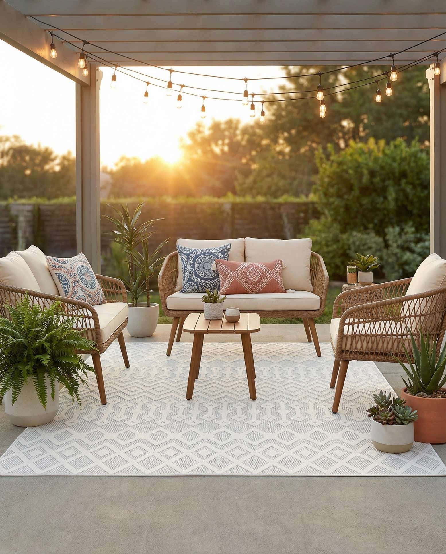 7' 10 x 7' 10 Easy-Clean Trellis Textured Indoor / Outdoor Square Rug