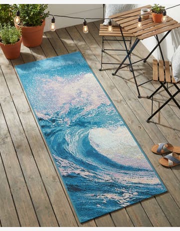 Blue Easy-Clean Modern Indoor / Outdoor Runner Rug