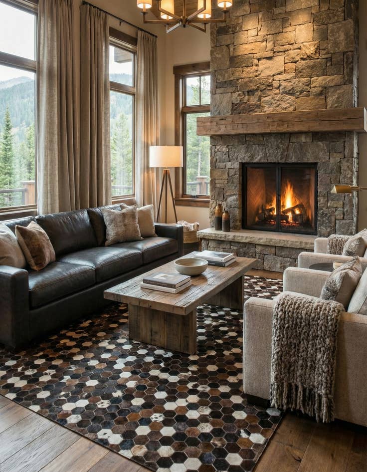 Detail image of 5' x 7' 10 Cowhide Leather Rug