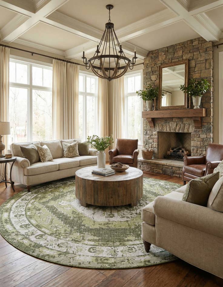 Detail image of 13' x 13'  Washable Traditional Indoor / Outdoor Round Rug