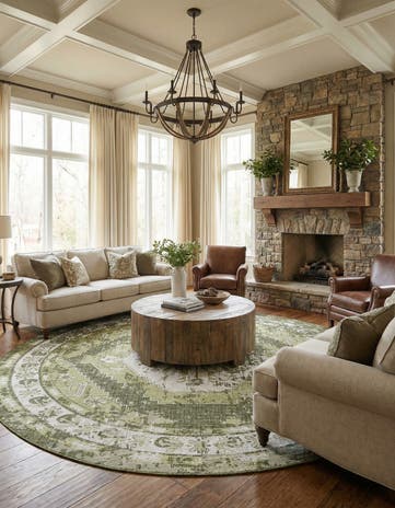 13' x 13' Easy-Clean Traditional Indoor / Outdoor Round Rug