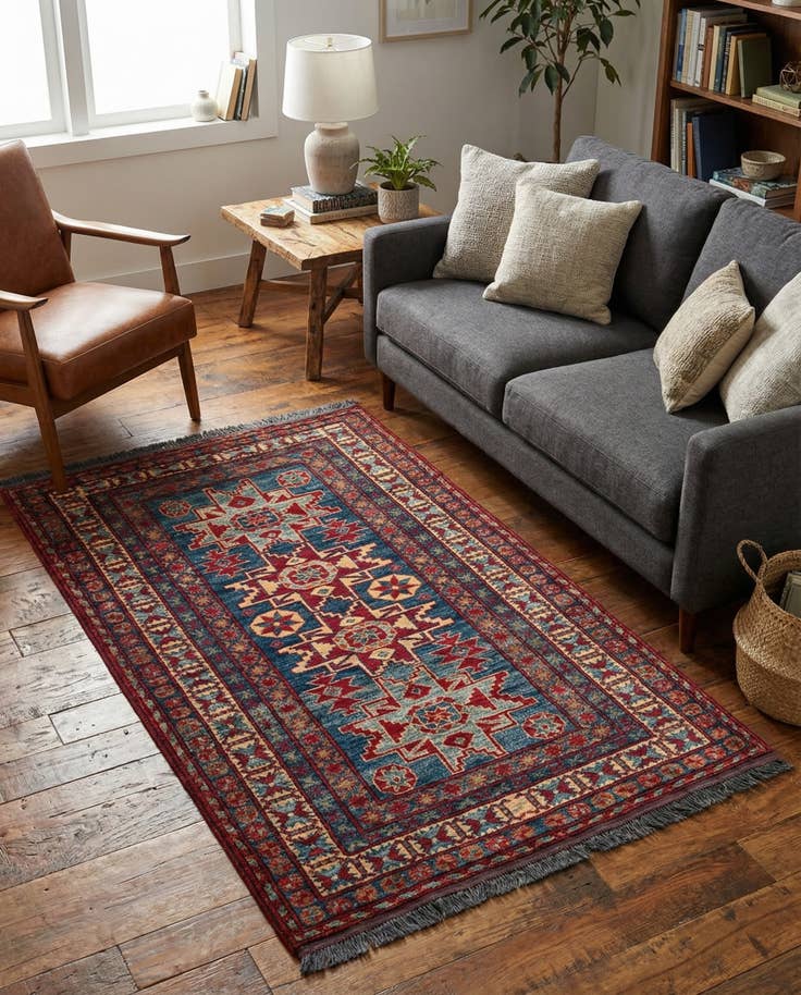 Detail image of 3' 2 x 5' 7 Hand Knotted Kazak Wool Rug