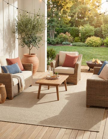 Light Beige Easy-Clean Solid Indoor / Outdoor Rug