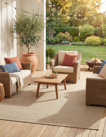 Light Beige Easy-Clean Solid Indoor / Outdoor Rug