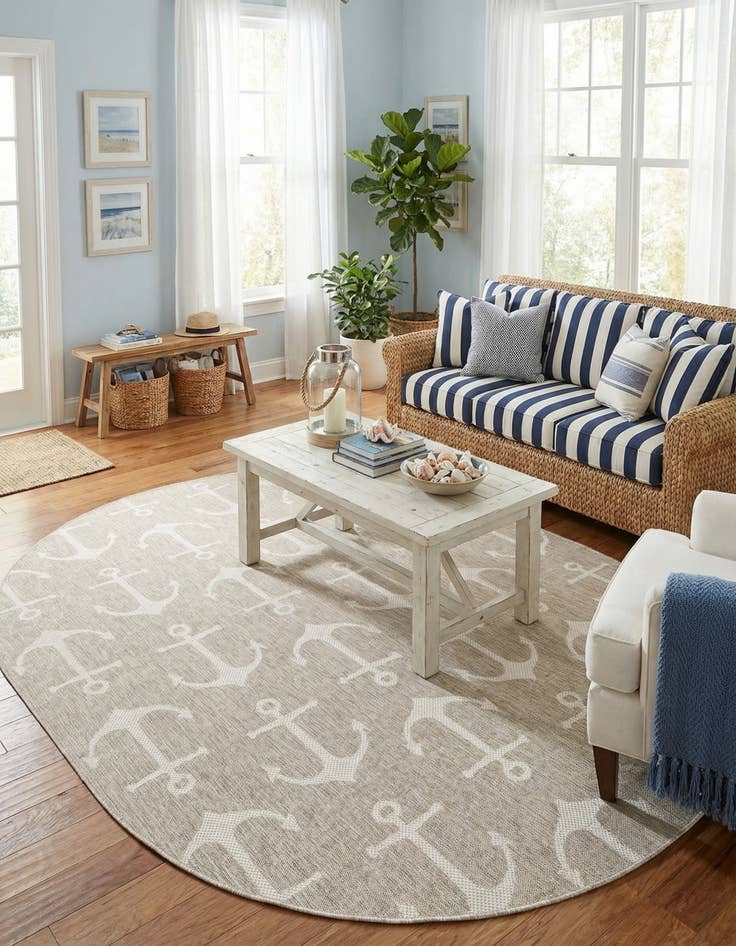 Detail image of 7' 10 x 10'  Washable Coastal Indoor / Outdoor Oval Rug