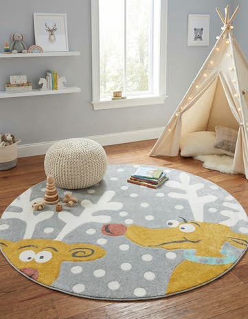 7' 10 x 7' 10 Reindeer Whimsy Kids Round Rug