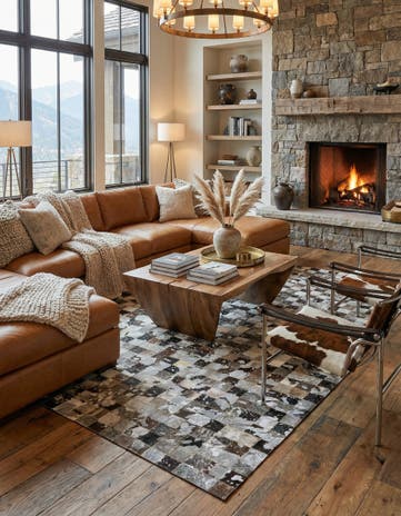 5' 1 x 8' 1 Cowhide Leather Rug