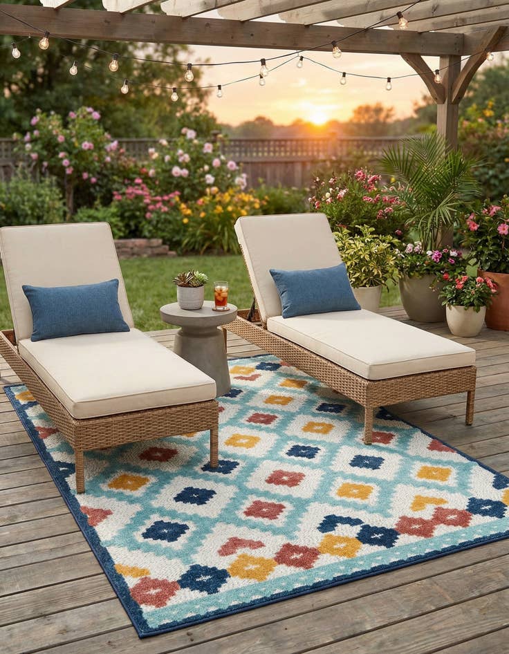 Detail image of 5' 3 x 8'  Washable Belize Indoor / Outdoor Rug