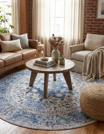 Royal Blue Washable Yara Round Rug