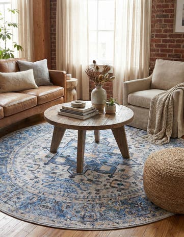 Royal Blue Washable Yara Round Rug