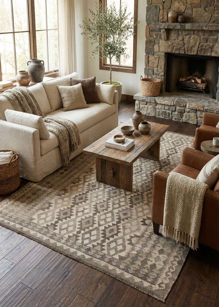 6' 9 x 9' 7 Hand Woven Kilim Maymana Wool Rug