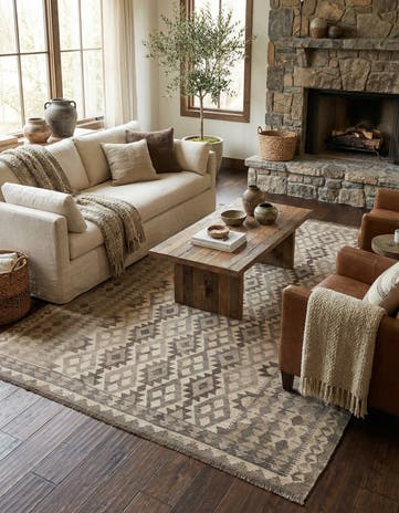 6' 9 x 9' 7 Hand Woven Kilim Maymana Wool Rug