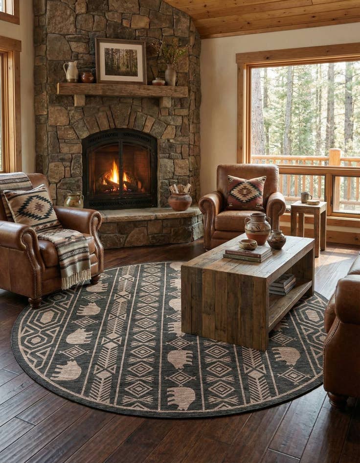 Detail image of 10' x 10'  Washable Southwestern Indoor / Outdoor Round Rug