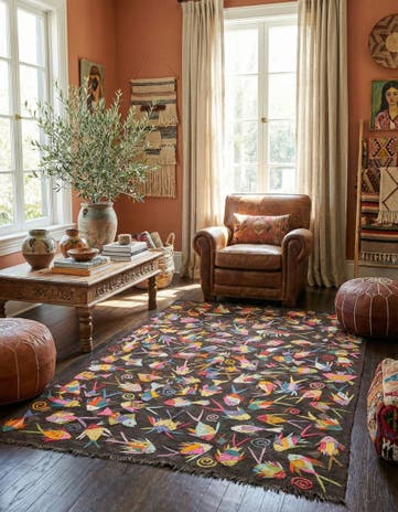 4' 9 x 7' Hand Woven Kilim Suzani Wool Rug