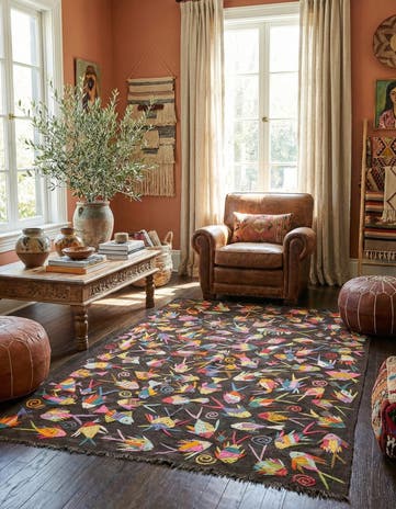 4' 9 x 7' Hand Woven Kilim Suzani Wool Rug
