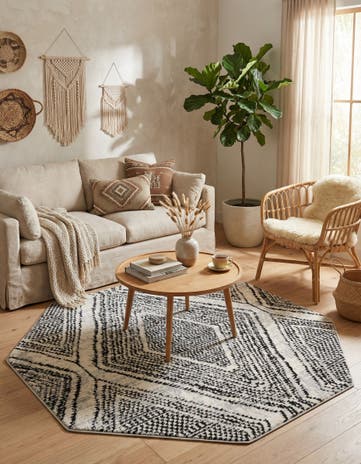 Black and White Tagine Octagon Rug