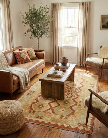 4' 2 x 6' 2 Hand Woven Kilim Waziri Wool Rug