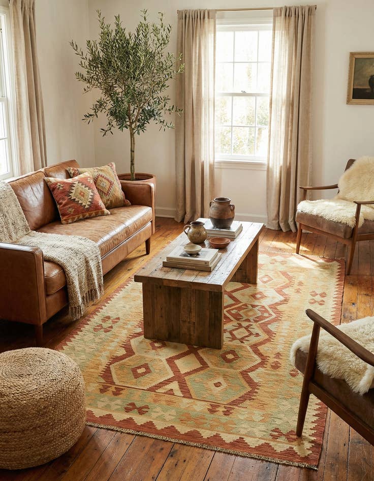 Detail image of  4' 2 x 6' 2  Hand Woven Kilim Waziri Wool Rug