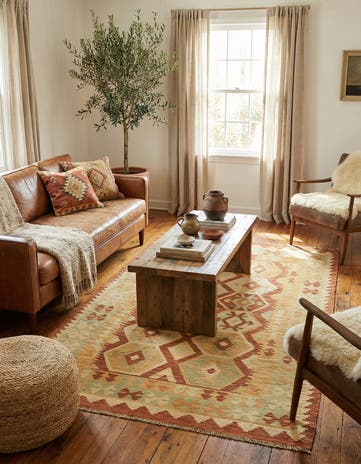 4' 2 x 6' 2 Hand Woven Kilim Waziri Wool Rug