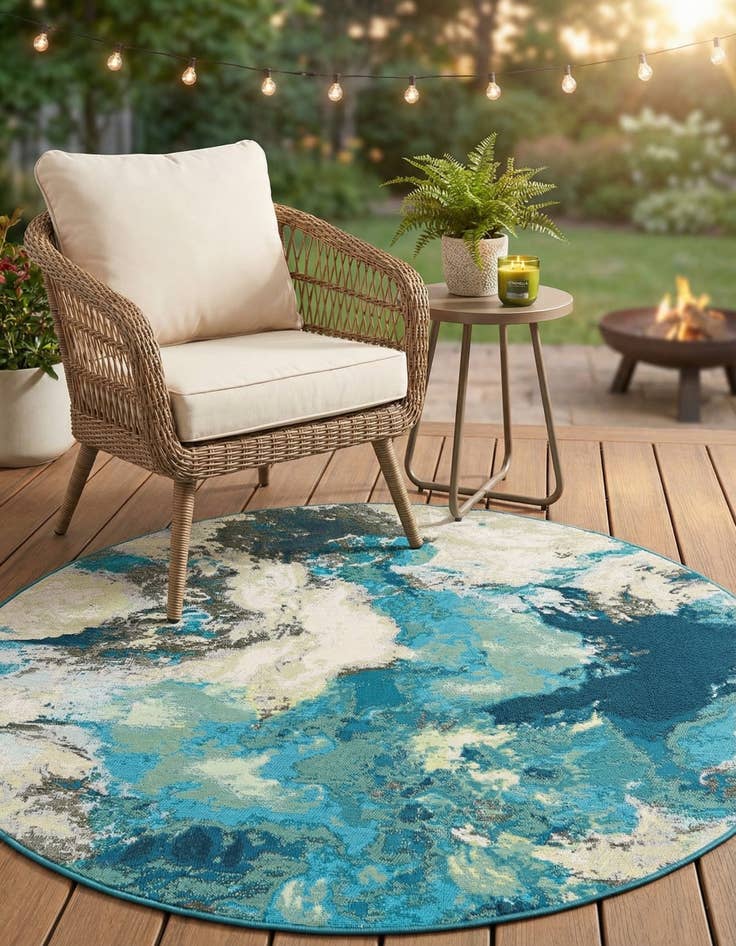 Detail image of 5' 3 x 5' 3  Washable Modern Indoor / Outdoor Round Rug