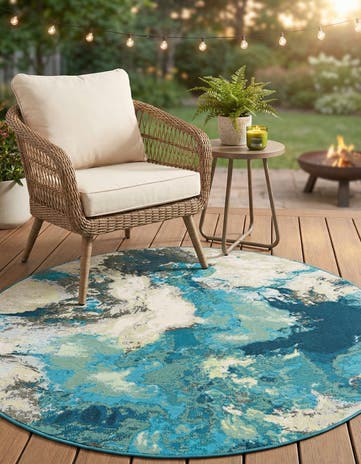 5' 3 x 5' 3 Easy-Clean Modern Indoor / Outdoor Round Rug