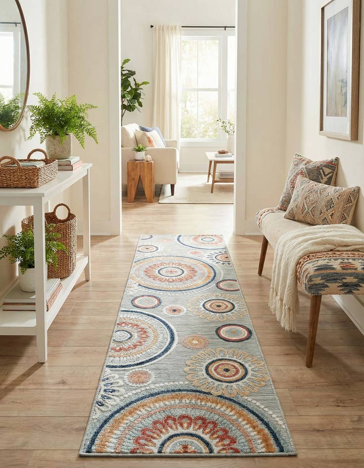 Detail image of 2' 2 x 8'  Washable Botanical Indoor / Outdoor Runner Rug