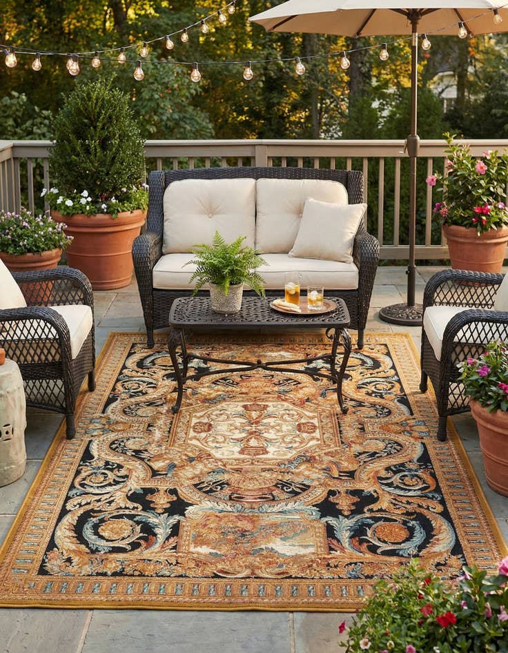 Detail image of 5' 3 x 8'  Washable Traditional Indoor / Outdoor Rug