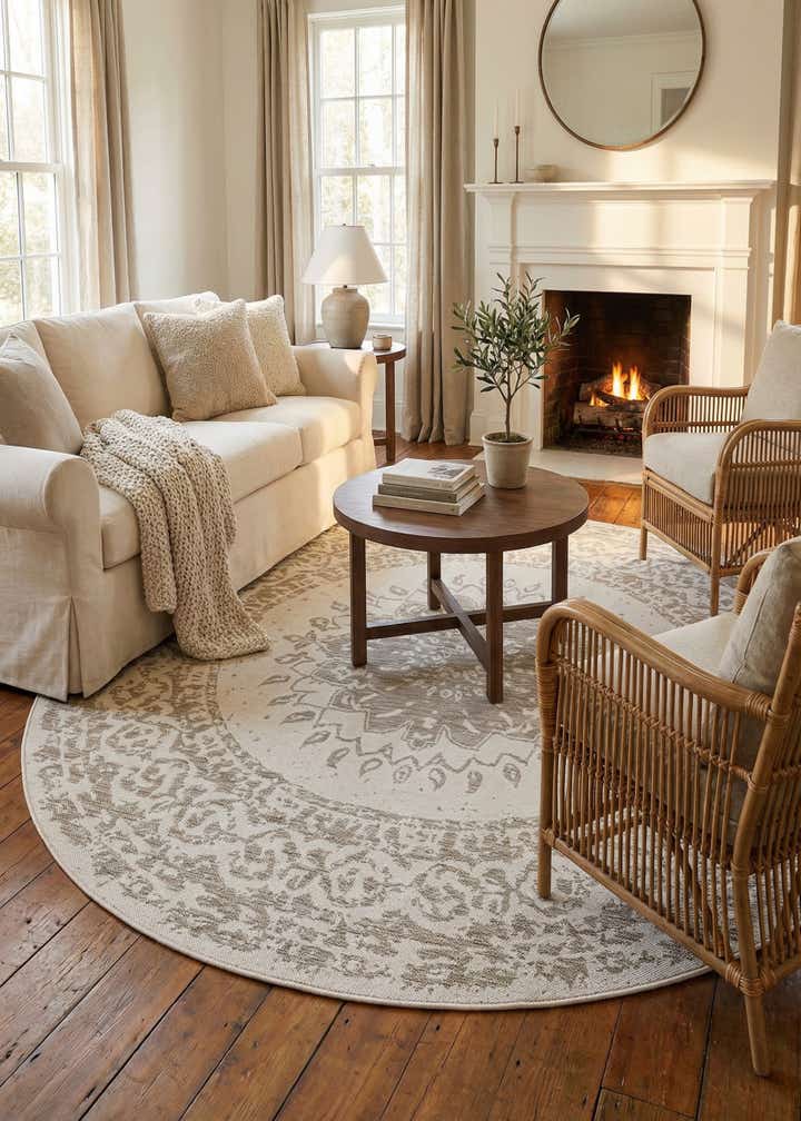 7' 10 x 7' 10 Easy-Clean Traditional Indoor / Outdoor Round Rug