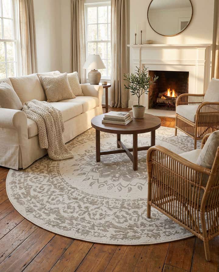 7' 10 x 7' 10 Easy-Clean Traditional Indoor / Outdoor Round Rug