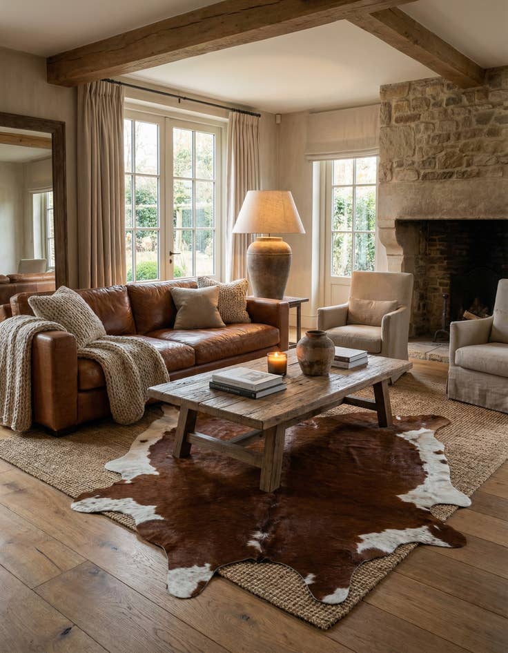 Detail image of 6' 5 x 7' Cowhide Leather Square Rug