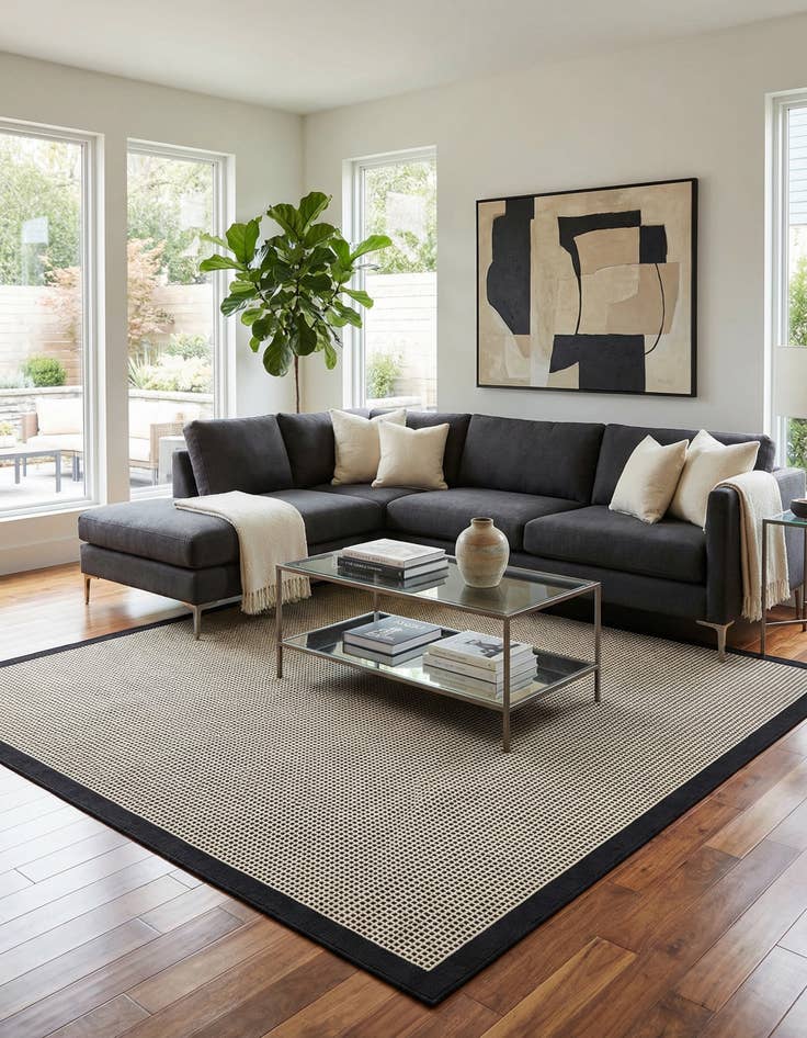 Detail image of 10' x 10'  Washable Border Indoor / Outdoor Square Rug