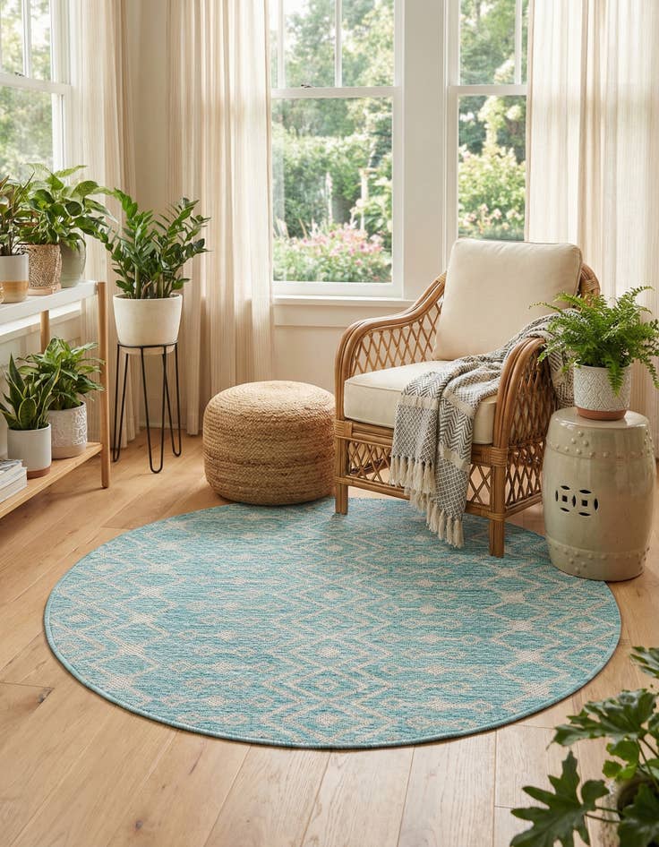 Detail image of 3' x 3'  Washable Trellis Indoor / Outdoor Round Rug