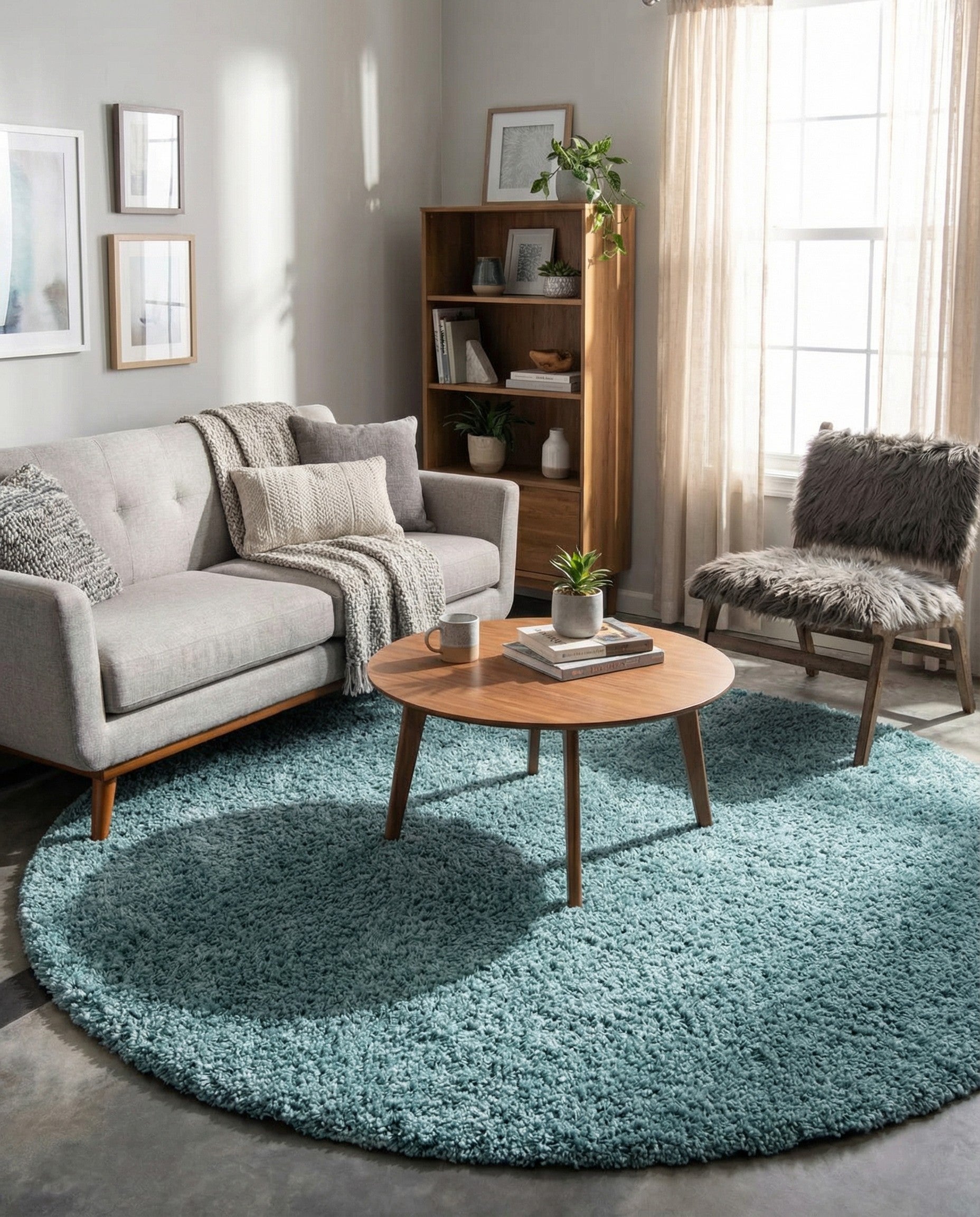  6' x 6' Solid Shag Round Rug