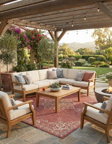 Rust Red Easy-Clean Traditional Indoor / Outdoor Square Rug