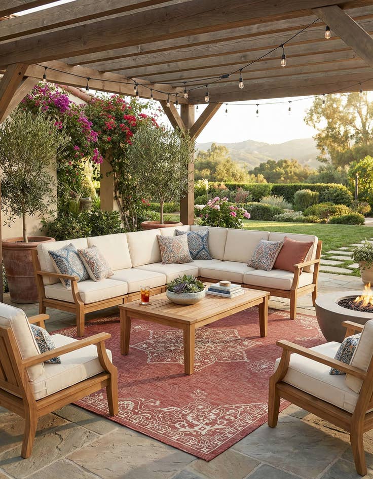 Detail image of 13' x 13'  Washable Traditional Indoor / Outdoor Square Rug