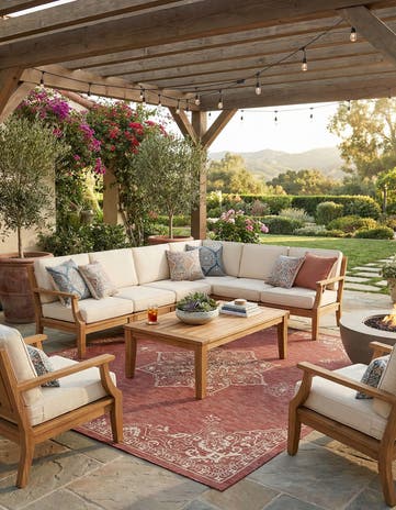 Rust Red Easy-Clean Traditional Indoor / Outdoor Square Rug