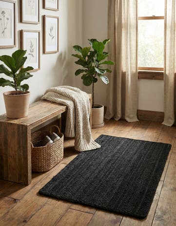 Black Handmade Braided Jute Rug