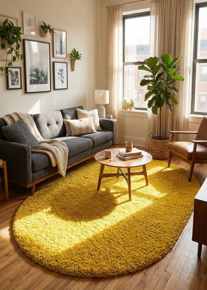 7' 10 x 10' Solid Shag Oval Rug