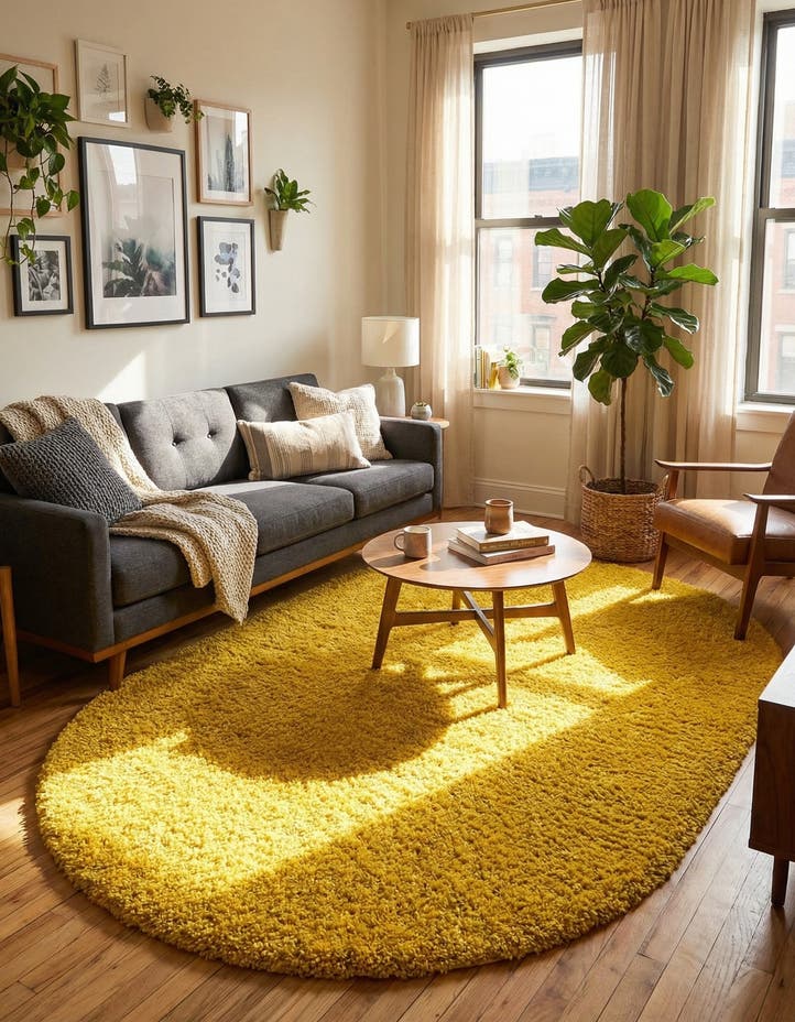 7' 10 x 10' Solid Shag Oval Rug