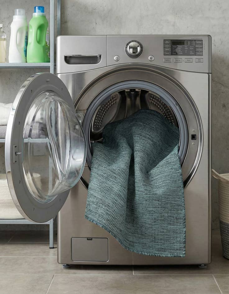 Detail image of 4' 1 x 4' 1  Washable Solid Indoor / Outdoor Square Rug