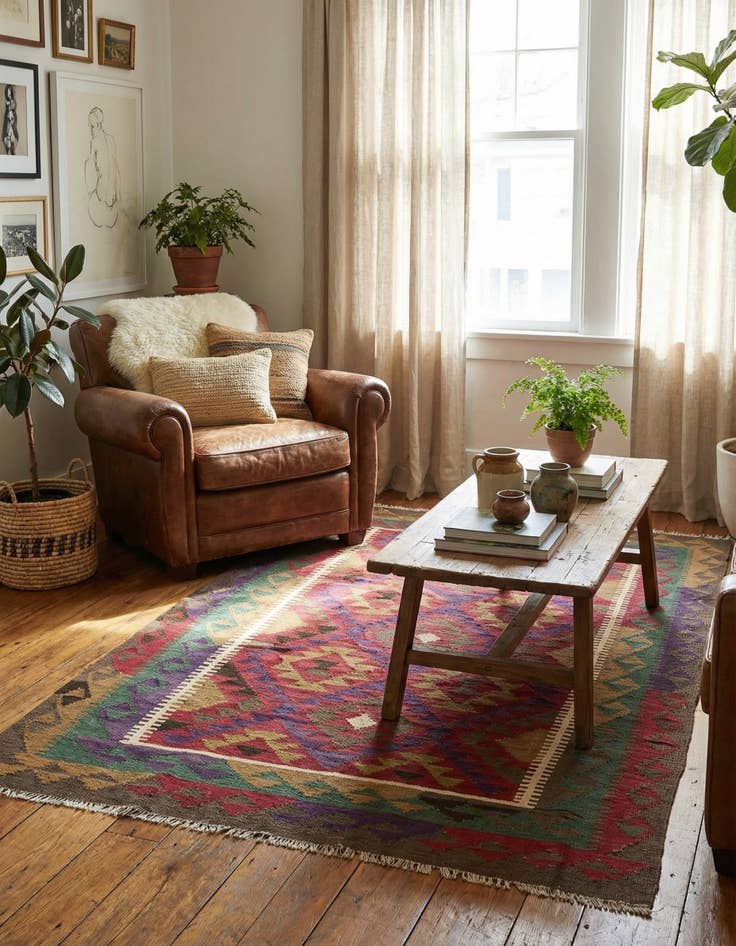 Detail image of 5' 1 x 8'  Hand Woven Kilim Maymana Wool Rug