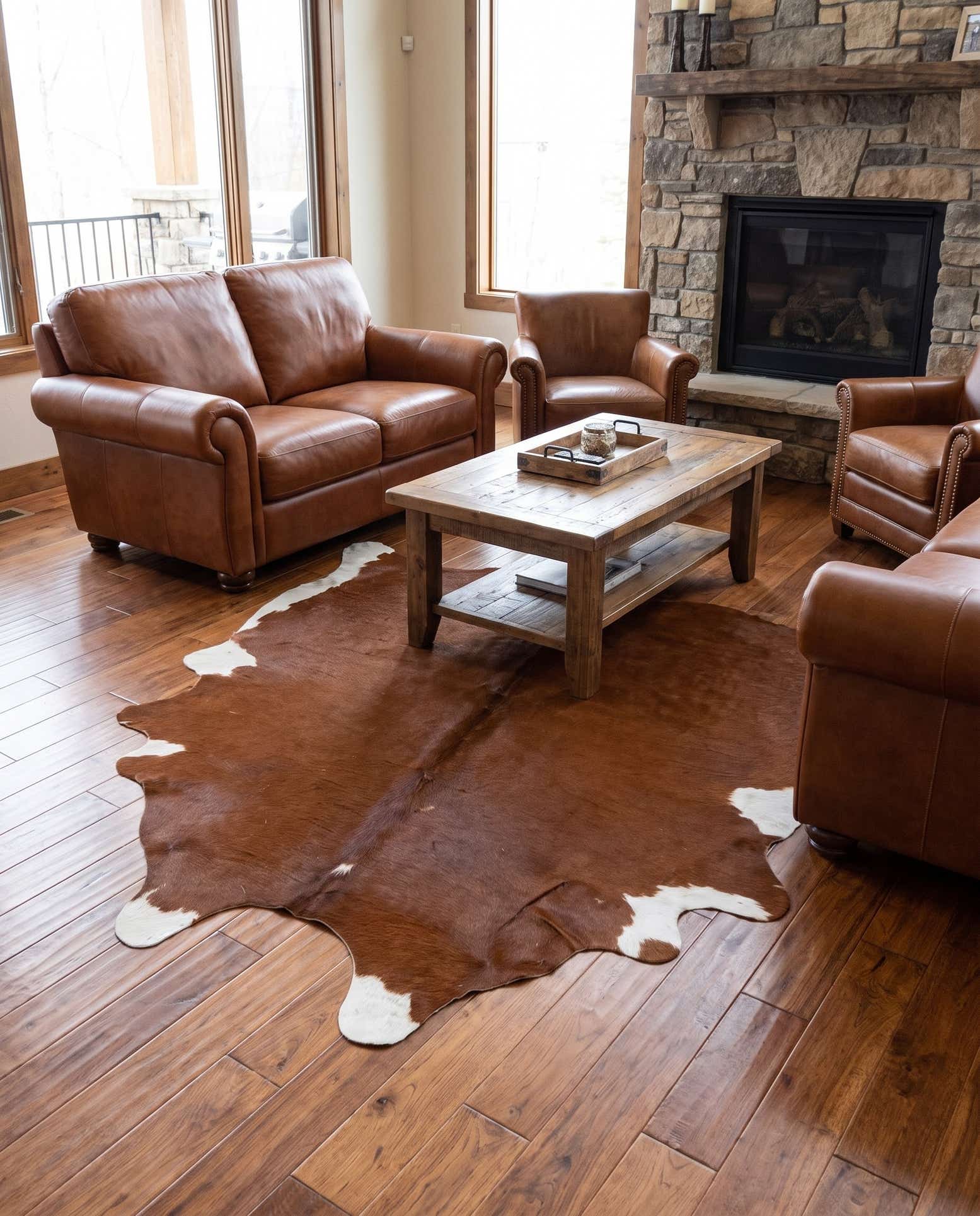 4' 9 x 5' Cowhide Leather Square Rug